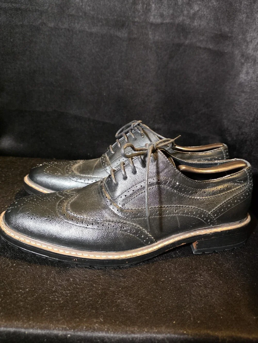 Perry Ellis Men's Black Wingtip Derby Shoes - Leather Brogue Oxford Size 9